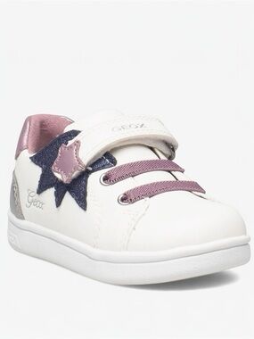Geox DJ Rock Low Top Sneakers White Pink Metallic Star Girls Size 9 Shoes